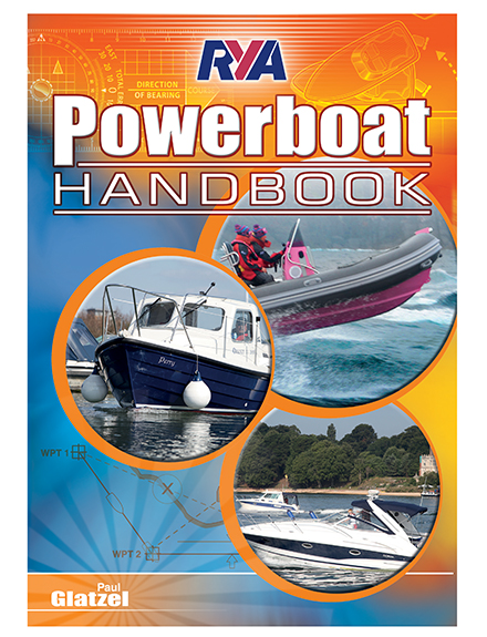 RYA Powerboat Handbook cover with images of powerboats